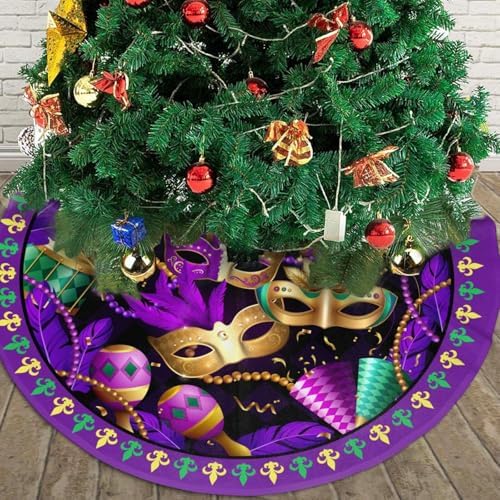 Mardi Gras Christmas Tree Skirt 48" for Xmas Halloween New Year Holiday Party Home Tree Mat Decor Ornaments Decoration - Image 4