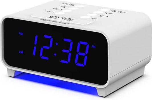 Emerson CKS1500 SmartSet Dual Alarm Clock Radio with AM/FM, 0.9?€? Blue LED Display, 4-Level Dimmer, Blue Accent Light, Sleep Timer & Auto Time Setting