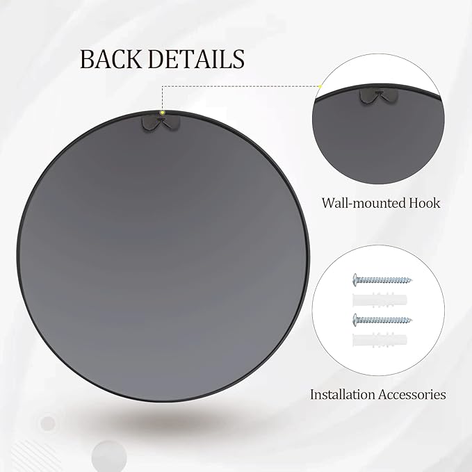 HARRITPURE Round Mirror 15.7" Black Wall Mounted Circle Mirror with Aluminum Alloy Frame Modern Design for Bathroom, Living Room, Vanity, Bedroom, Entryway
