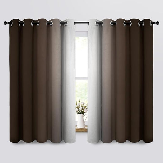 COSVIYA Curtains & Drapes Ombre Brown Curtains 63 inch Long 2 Panels Set, Grommet Room Darkening Light Blocking Insulated Thermal Gradient Window Panels for Bedroom/Living Room,70x63 inches