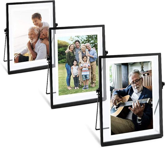 AceList Set of 3| 5x7 Picture Frame Collection Black Metal Floating Frame for Wedding, Bedroom, Home, Office Decor