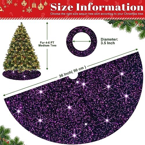 FOTSHARER Christmas Tree Skirt Purple Sequin Tree Skirts 36 Inch Velvet Halloween Tree Skirt for Xmas Decor Unique Sequins Tree Collar Skirt Dark Purple Christmas Tree Floor Mat for Home Party Supply - Image 3