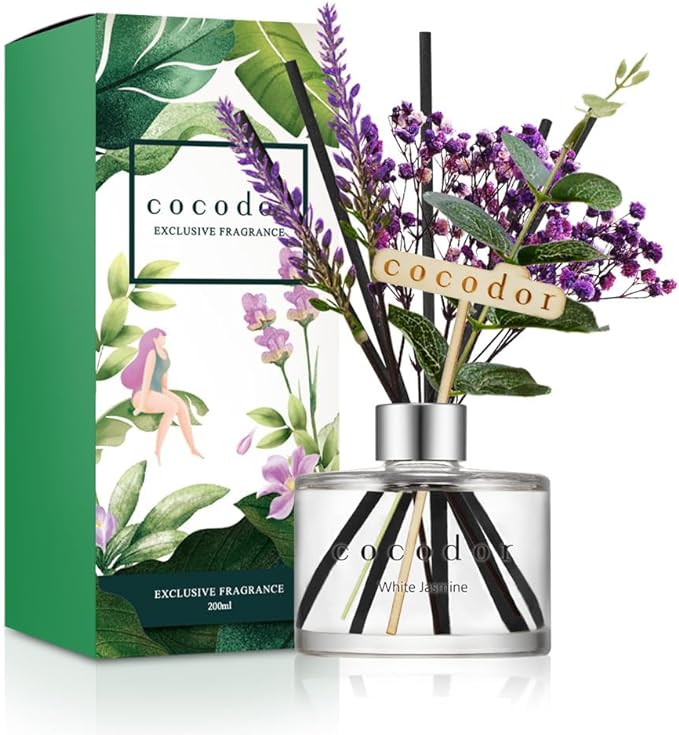 COCODOR Lavender Reed Diffuser/White Jasmine/6.7oz/1Pack / Home Fragrance Scent Essential Oil Stick Diffuser for Bedroom Bathroom Home Decor for Women