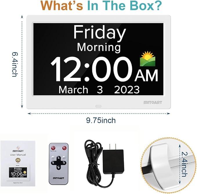 10.1 Inch Digital Alarm Clock with Date and Day of Week for Dementia Seniors, Clear Large Screen, Multiple Alarm Sets, Auto DST, Designed Specifically for Elderly - White - Image 7