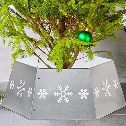 FORUP Metal Christmas Tree Ring with Printed Snowflake, Tree Skirt Base Stand for Tree Decorations (Silver) by FORUP+LLC