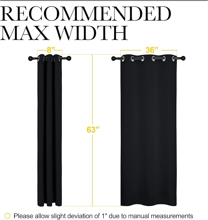 NICETOWN Halloween Pitch Black Solid Thermal Insulated Grommet Blackout Curtains/Drapes for Bedroom Window (2 Panels, 42 inches Wide by 63 inches Long, Black)