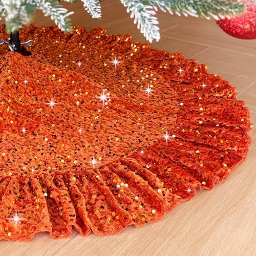 Orange Christmas Tree Skirt 45 Inches Ruffle Fall Tree Skirt by SOMUAUY
