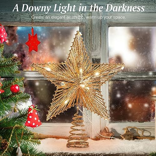 Lewondr Lighted Christmas Star Tree Topper with Remote & Timer, Rose Gold - Image 2