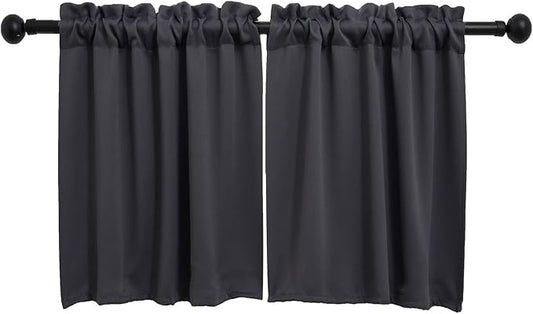 Pickluc Dark Grey Cafe Curtain - Half Window, 30 Inches Length, Rod Pocket, Small Kitchen Curtain, Blackout for Small Windows - 30" Wide x 30" Long, 2 Panels Set