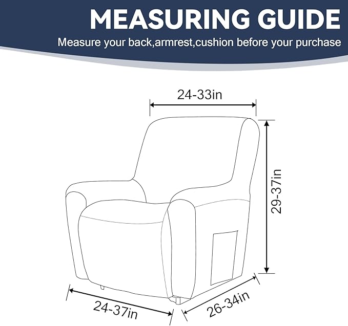 Cupuamon Recliner Chair Covers,Lazy Boy Recliner Covers Stretch Reclining Covers 1 Piece Furniture Protector with Elastic Bottom for Dog,Kids-Navy