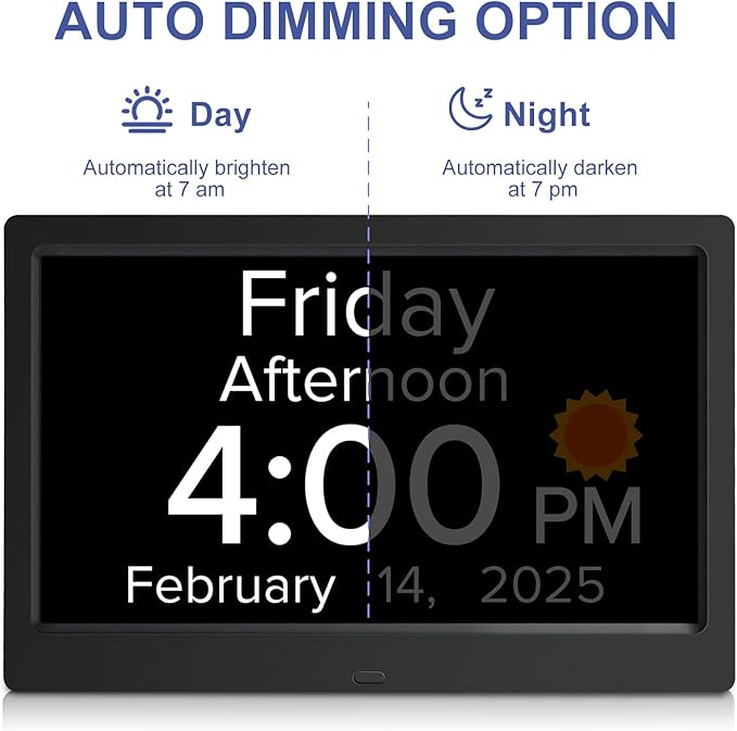 10.1 Inch Digital Alarm Clock with Date and Day of Week for Dementia Seniors, Clear Large Screen, Multiple Alarm Sets, Auto DST, Designed Specifically for Elderly - Black - Image 3