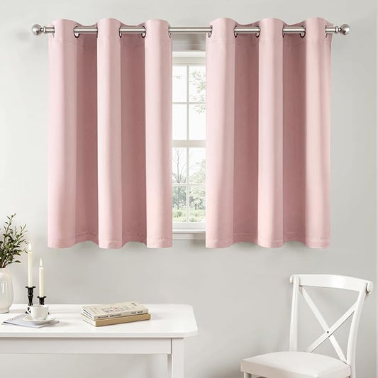 MIULEE Baby Pink Blackout Curtains for Bedroom Living Room 36 Inches Long 2 Panels, Thermal Insulated Room Darkening Drapes Grommet Noise Reducing Light Blocking Window Treatments 40x36 Inch