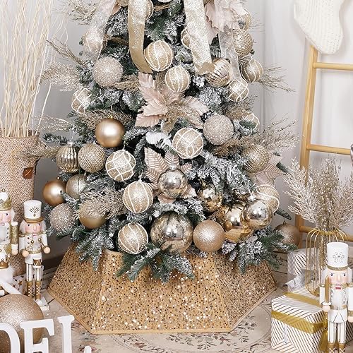 Champagne Gold Christmas Tree Collar with Sparkling Sequins,Christmas Tree Collars for Atificial Trees, 33.5 Inch Christmas Tree Skirt, Xmas Tree Stand Base Cover,Holiday Home Decor Tree Ring(Large) by SunshineDecor