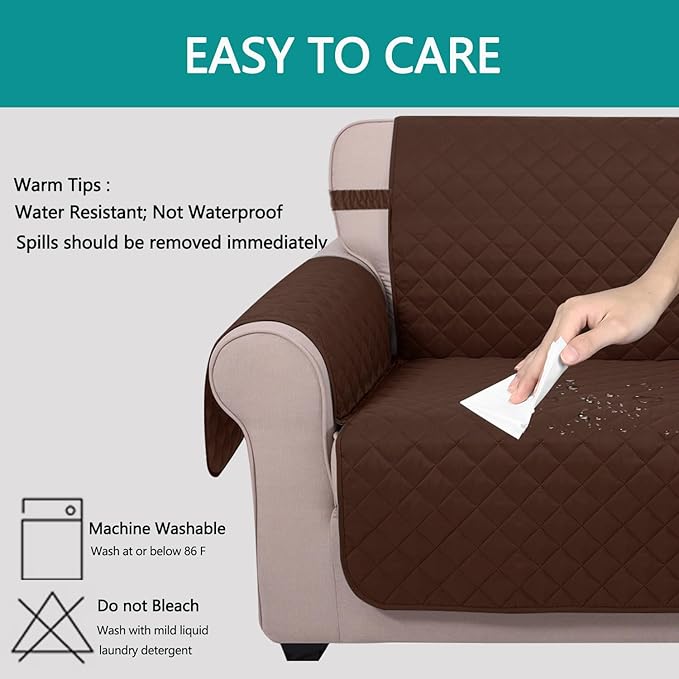 U-NICE HOME Large Sofa Cover Reversible Couch Cover for Dogs Pets with Elastic Straps Water Resistant Furniture Protector for 4 Cushion Couch (Oversized Sofa, Brown/Brown)