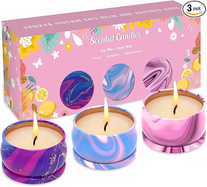 Mini Scented Candles, Set of 3, Soy, Aromatherapy, Decorative, Non Toxic, for Home Scented, Gift