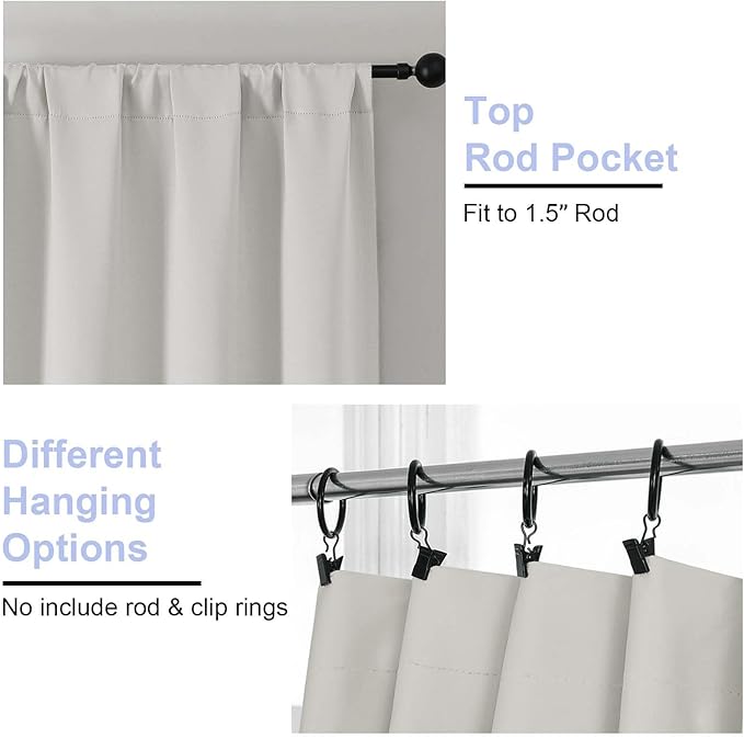 Simplebrand Ava Natural Blackout Curtains for Bedroom 90 Inches Long 2 Panels Set, Solid Privacy Energy Saving Living Room Window Treatment Curtains Blackout Drapes, W40 x L90 Inch, Natural