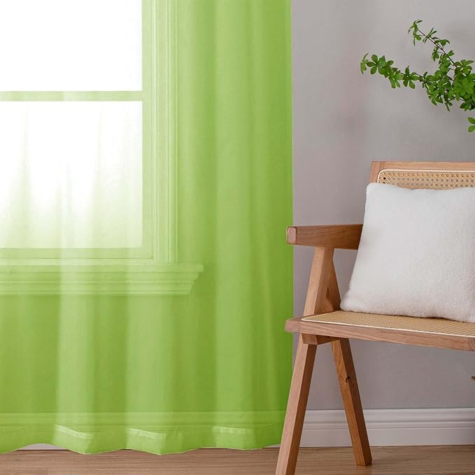 Lecloud Lime Sheer Curtains 63 Inch Length 2 Pcs, Lightweight Solid Transparent Window Curtains for Bedroom, Dual Rod Pocket Modern Farmhouse Decor Drapes for Living Room, Each Panel 42" W x 63" L