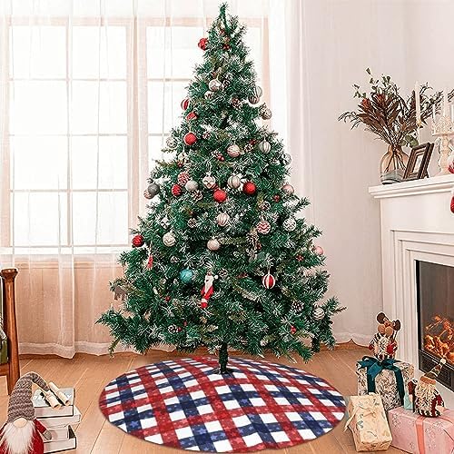 July 4th Patriotic American Flag Plaid Red Blue White 36 Inch Christmas Tree Skirt Carpet Mat Funny Party Decor Supplies for Xmas Halloween Decorations Occasion Ornament - Image 7