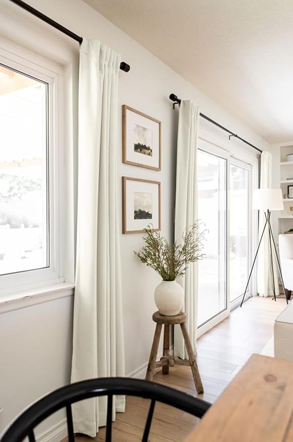 100% Blackout Shield Linen Blackout Curtains for Bedroom 45 Inches Long, Back Tab/Rod Pocket Living Room Drapes, Thermal Insulated Blackout Curtains 2 Panels Set, 42" W x 45" L, Cream Linen