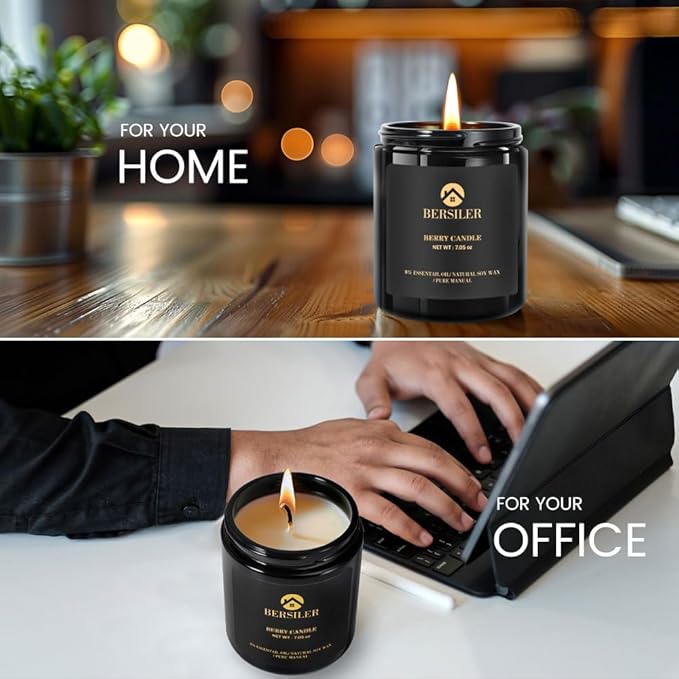 Scented Candle for Men, Smoky Wood and Berry, Black Aromatherapy Candle Home Decor, Soy Wax Safe Burning, Relaxing Bath Candle, Birthday Gift