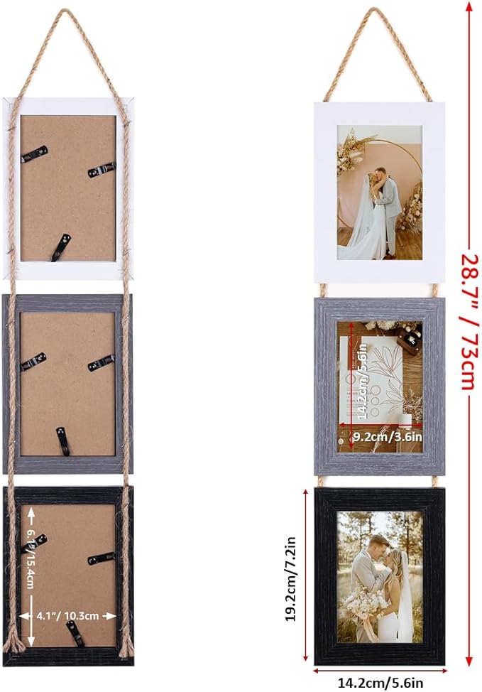 Lavezee 4x6 Collage Picture Frames for Wall Hanging, 6 Opening Triple Vertical Frame Made to Display 6 x 4 Inch Photo Print, Assorted Colors