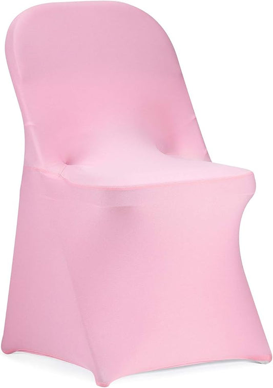 Peomeise Stretch Spandex Folding Chair Cover for Wedding Party Dining Banquet Event (Pink with Open Back,25pcs)