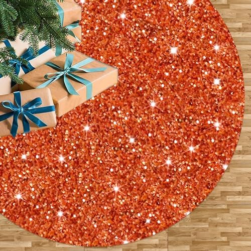 Orange Christmas Tree Skirt 21 Inch Fall Tree Skirt Sequin Velvet Tree Skirt Mini Xmas Tree Skirts Halloween Tree Decoration Glitter Christmas Tree Cover Skirt Mat for Holiday Christmas Tree Ornaments by FUHSY