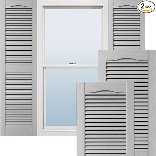 Ekena Millwork Lifetime Vinyl LL1S12X06700PG Standard Cathedral Top Center Mullion, Open Louver Vinyl Shutters, w/Installation Shutter-Lok's & Matching Screws (Per Pair), 12"W x 67"H, Paintable