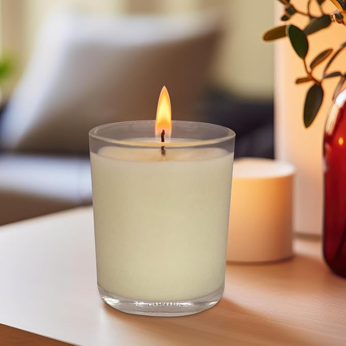 Set of 30 White Votive Candles Clear Glass Filled Unscented Soy Wax Candle for Home Décor Spa Weddings Birthday Holidays Party and DIY