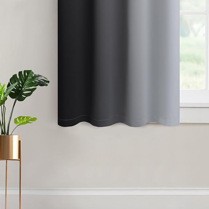 Yakamok Light Blocking Ombre Curtains, Greyish White and Black Gradient Color Curtains, Room Darkening Grommet Window Drapes for Bedroom(Black, 52x45 Inch, 2 Panels)