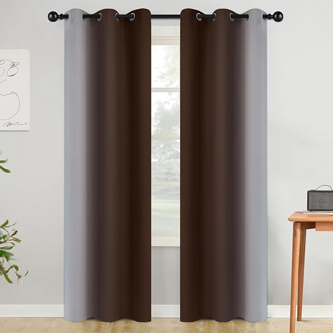 COSVIYA Curtains & Drapes Ombre Brown Curtains 84 inch Long 2 Panels Set, Grommet Room Darkening Light Blocking Insulated Thermal Gradient Window Panels for Bedroom/Living Room,42x84 inches