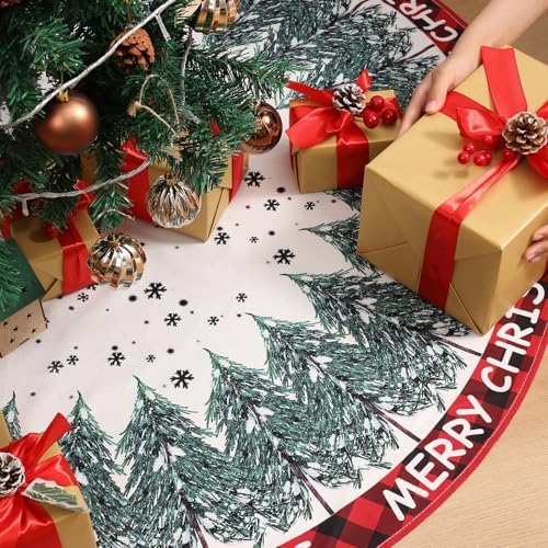 Multiwins Christmas Tree Skirt 48 Inch, Merry Christmas Snowflake Design, Thick Flannel Fabric, Winter Holiday Tree Mat Decoration - Image 2