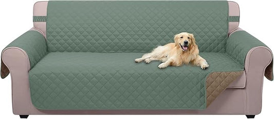 U-NICE HOME Reversible Sofa Cover Couch Cover for Dogs with Elastic Straps Water Resistant Furniture Protector for Pets Couch Cover for 3 Cushion Couch (Sofa, Greyish Green/Taupe)