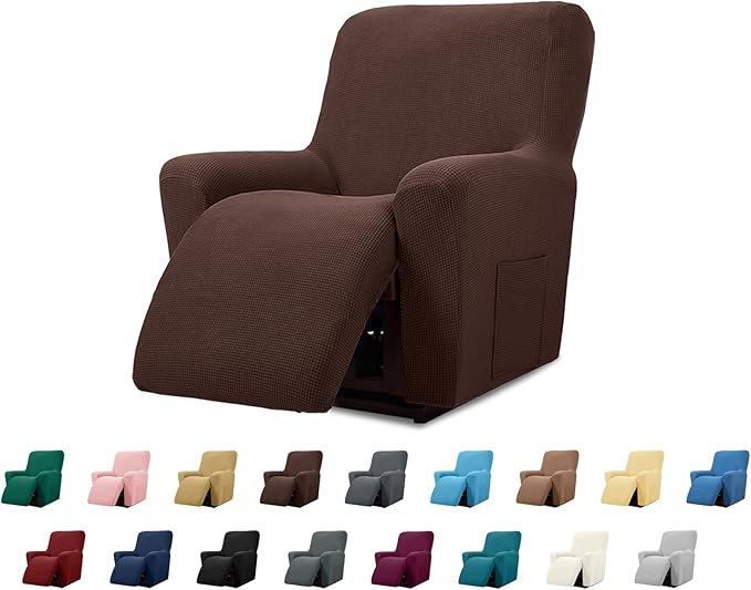 Cupuamon Recliner Chair Covers,Lazy Boy Recliner Covers Stretch Reclining Covers 1 Piece Furniture Protector with Elastic Bottom for Dog,Kids-Chocolate
