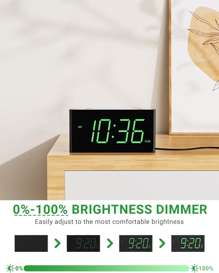 Alarm Clock for Bedroom, 7.5" Large Display LED Digital Clock with 7 Color Night Light,USB Phone Charger,Dimmer,Battery Backup,Easy to Set Loud Bedside Clock for Heavy Sleepers Adult Teen Kid Boy Girl - Image 3
