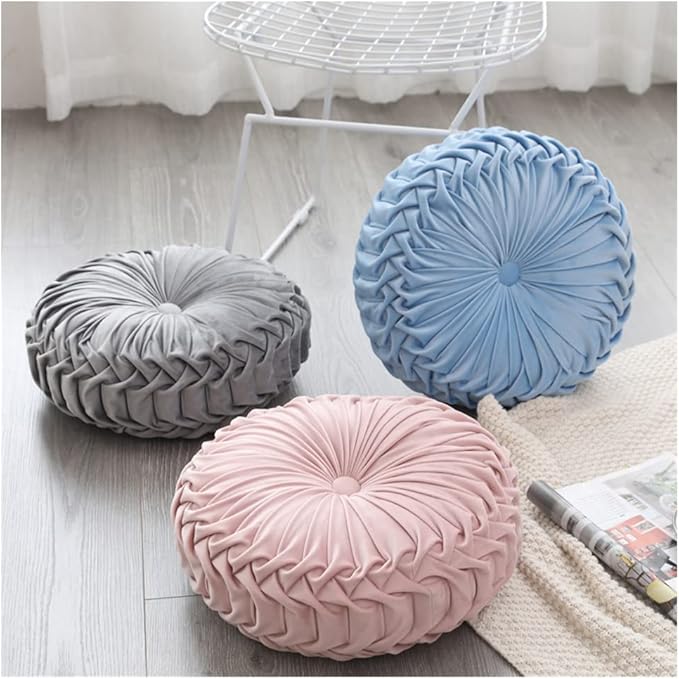 Baiyuruodie Round Velvet Pillow, Sofa Bed Bedroom Decorative Throw Pillow (38cm, Blue)