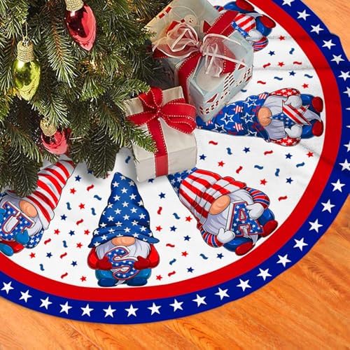 4th of July Decoratios for Tree Skirt Gnome Stars Patriotic America Memorial Day 36in Holiday Tree Skirt Decor for Party Indoor Home by YAGEDOVIU