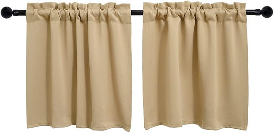 Pickluc Beige Cafe Curtain (Half Window Curtain) 30 Inches Length, Rod Pocket Small Kitchen Curtain, Short Blackout Curtain for Small Window, 30" Wide and 30" Long, 2 Panels