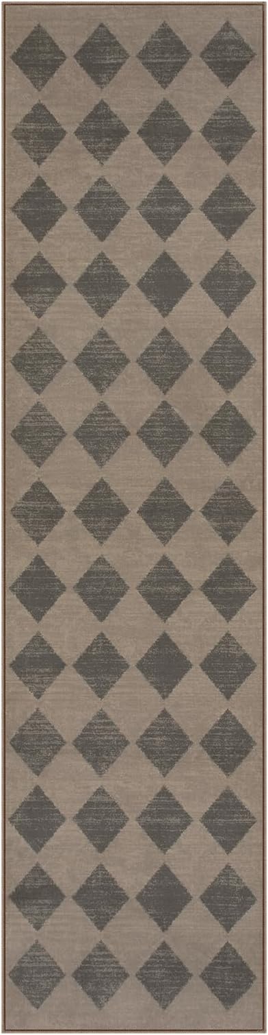 Lahome Zelie Checkered Washable 2x8 Brown Runners for Hallways Non Slip, Ultra-Thin Kitchen Bathroom Runner Rugs, Moroccan Trellis Throw Carpet Runner for Bedroom Entryway Decor (2'x8',Brown)