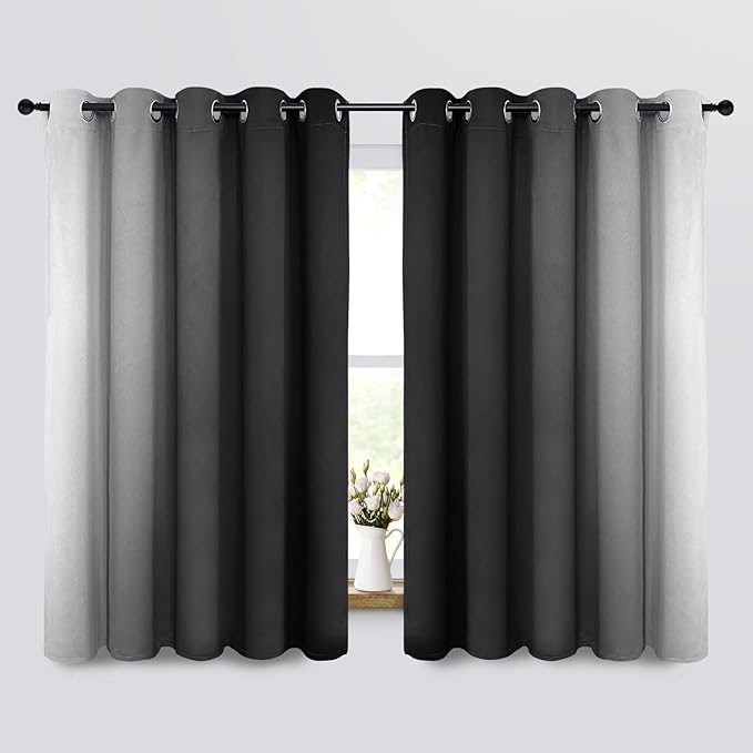COSVIYA Curtains & Drapes Ombre Black Curtains 63 inch Length 2 Panels, Grommet Room Darkening Light Blocking Insulated Thermal Gradient Window Curtains for Bedroom/Living Room,70x63 inches
