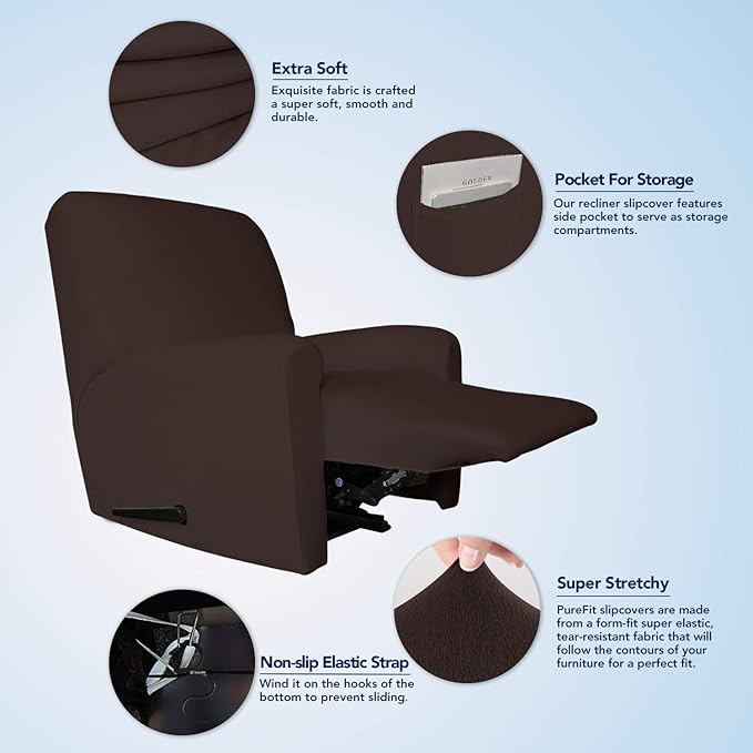PureFit Super Stretch Chair Sofa Slipcover with Pocket ?€? Spandex Non Slip Soft Couch Sofa Cover, Washable Furniture Protector with Elastic Bottom for Kids, Pets ???Recliner, Chocolate???