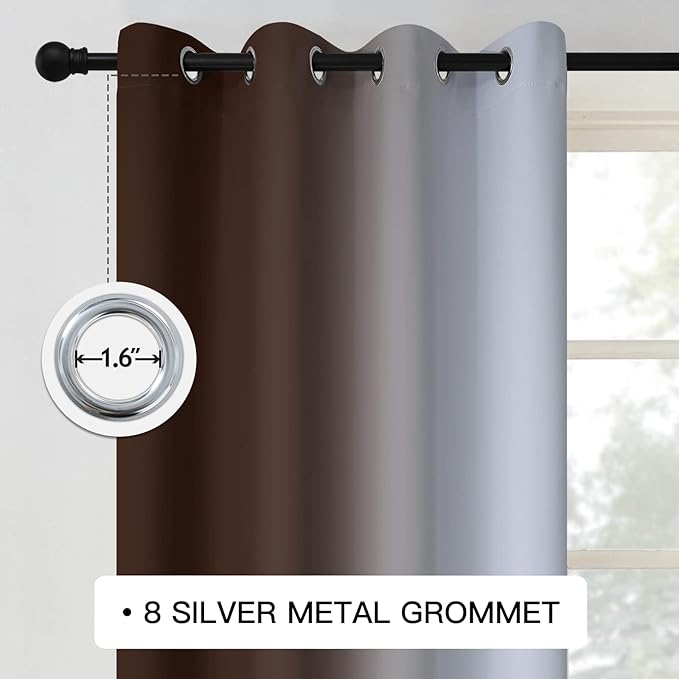 COSVIYA Curtains & Drapes Ombre Brown Curtains 90 inch Length 2 Panels, Grommet Room Darkening Light Blocking Insulated Thermal Gradient Window Curtains for Bedroom/Living Room,52x90 inches