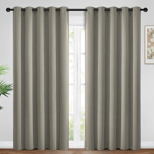 Yakamok Premium Room Darkening Thermal Insulated Curtains for Bedroom/Living Room - Classic Grommet Top (2 Panels, Taupe, 62 Inch by 84 Inch)
