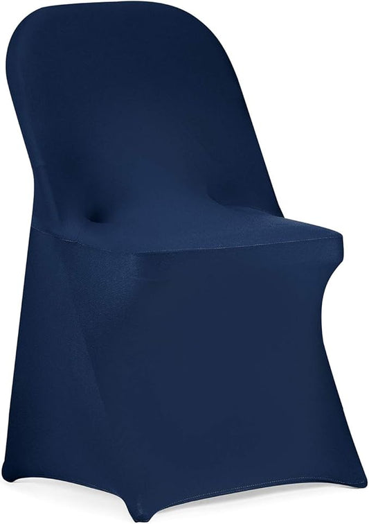 Peomeise Stretch Spandex Folding Chair Cover for Wedding Party Dining Banquet Event (Navy,12pcs)