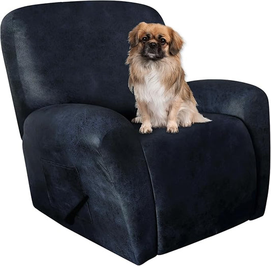ANARACHON Recliner Chair Covers Leather Like, 4 Pieces Recliner Cover for Recliner Chair, Soft Sofa Slipcover Furniture Protector Washable Sofa Cover for Pets Kids (X-Large, Navy 1)