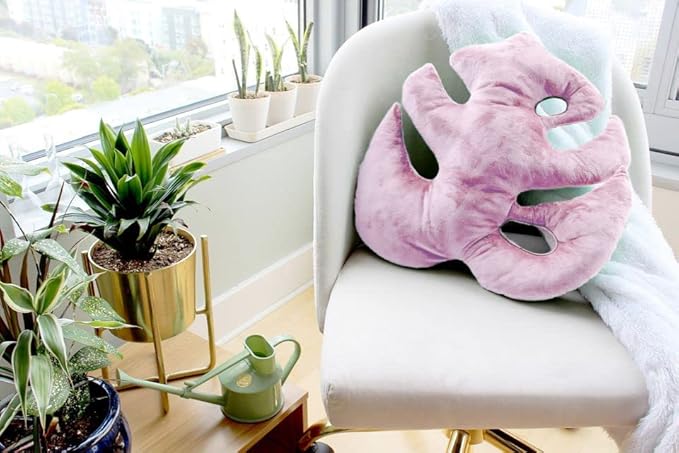 Green Philosophy Co. Monstera Deliciosa Leaf Pillow - Paradise Pink