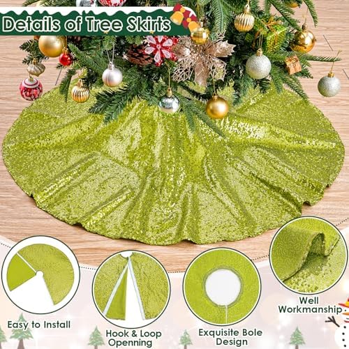 48 Inch Christmas Tree Skirt Sage Green Sequin Skirt for Merry Christmas - Image 5