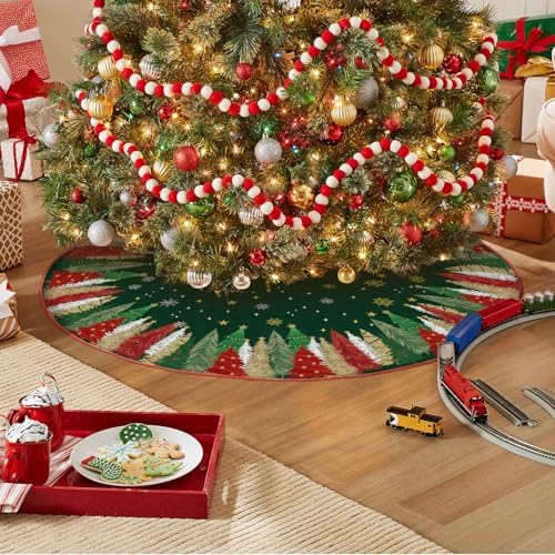 AVOIN colorlife Green Pine Stars Snowflake Christmas Tree Skirt 36 Inch - Image 3