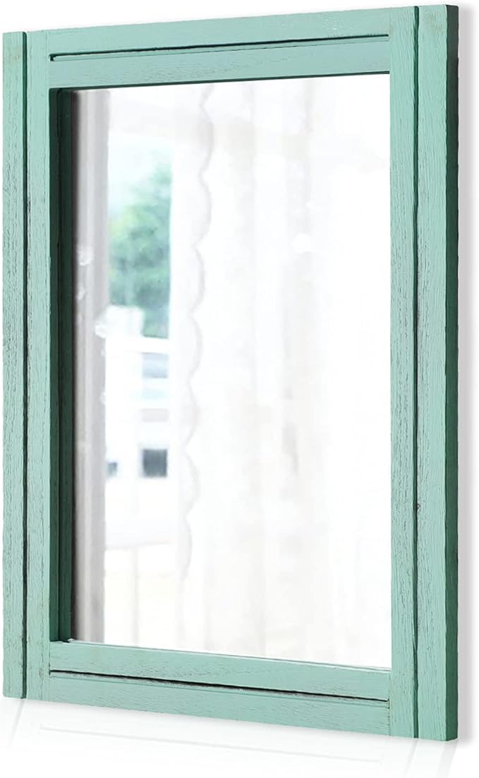 AAZZKANG Rectangle Wall Mirror with Wood Framed Modern Hanging Mirrors Decor for Bedroom Bathroom Living Room Entrance Green Large 20"x16"