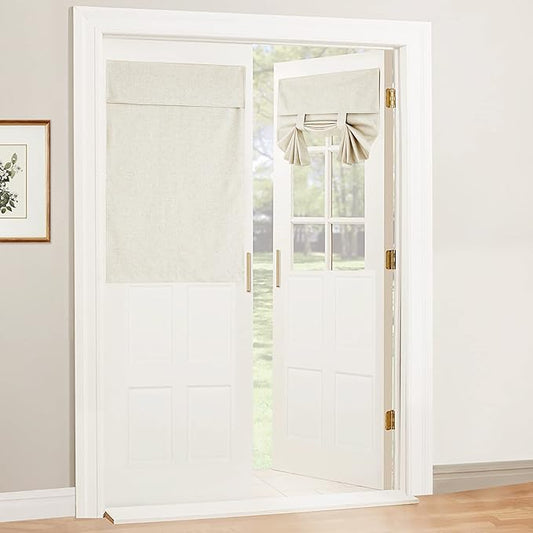 RYB HOME 100% Blackout Curtains for Small Window, Linen Textured Blend Insulating Privacy French Door Curtains Tie Up Shades for Kitchen Storage Cabinet Basement, W 34 x L 40, Ivory, 1 Panel